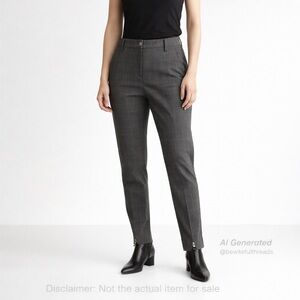 InWear Size 10 Grey Check Stretch Ankle Zip Pants Tailored Modern